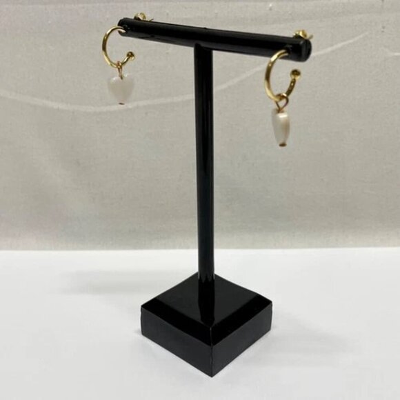 Trudys Heart Charm Hoop Earrings Removeable White Hearts Gold Tone Hoops NWOT - Picture 7 of 12